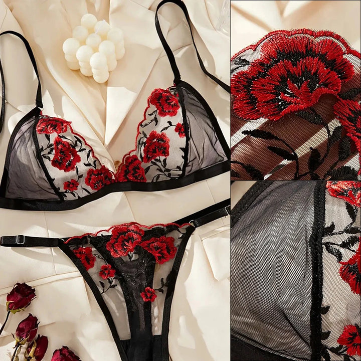 2 Piece Women Sexy Lingerie Set See-Through Bra Floral Embroidery Sheer Underwear Intimates Bra And Panty Transparent Bra