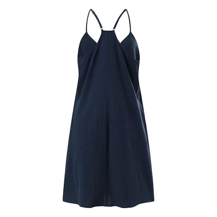 2023 ZANZEA Women Summer Backless Straps Dress Solid Sleeveless V-Neck Sundress Female Casual Robe Party Beach Vestidos Oversize