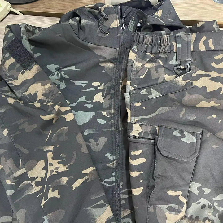 Men's Winter SoftShell Tactical Waterproof Jackets Male Hood Coat Combat Fishing Hiking Camping Climbing Skiing Pants Trousers