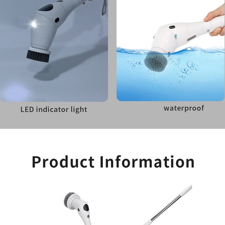 8in1Multifunctional Electric Cleaning Brush,USB Rechargeable Household Bathroom Toilet Kitchen Ceiling Floor Flat Window Cleaner