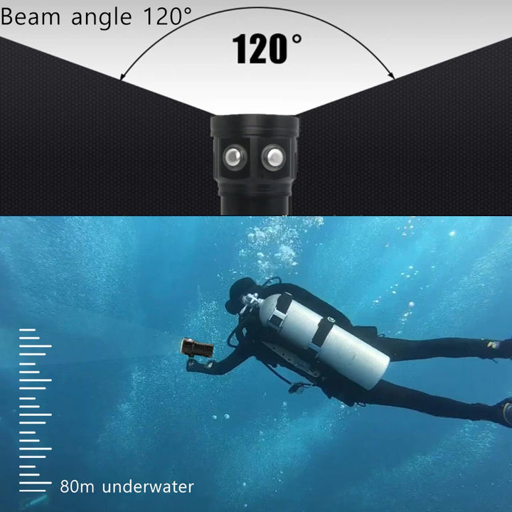 LED Diving Flashlight 20000Lumens 6 x XHP70 Underwater Lighting 100m Waterproof Tactical Torch For Photography Video Fill Light