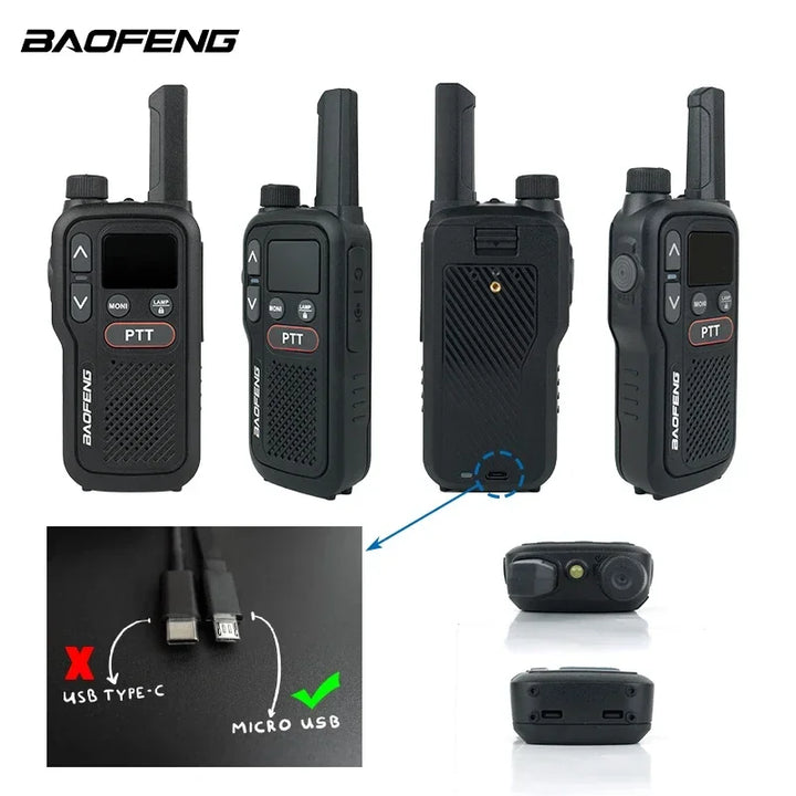 BF-T18 Baofeng Mini Walkie Talkie UHF 400-470MHz USB Charge Portable Two Way Radio 2 PTT Button 16 Channels Long Range Ham Radio