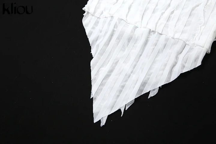 kliou Stacked Ruched 2 Piece Set Women Solid Halter Bandage Irregulary Camis+Tie Dye Vintage Mini Skirts Female Sexy Attirewear