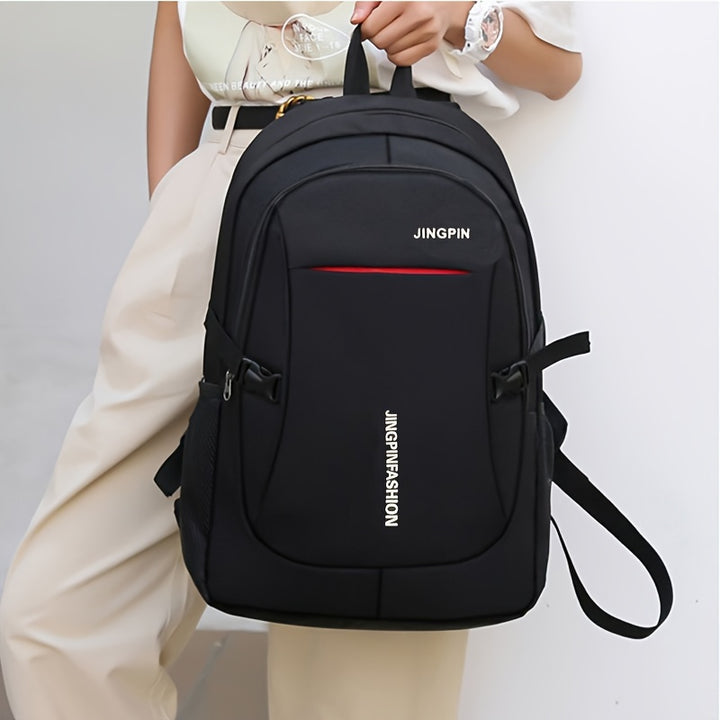 Men's Casual Nylon Backpack, Large Tote with Shoulder Strap, Lightweight, Zip Closure, No Print, Black, with Tassel Detail, for Daily Commute