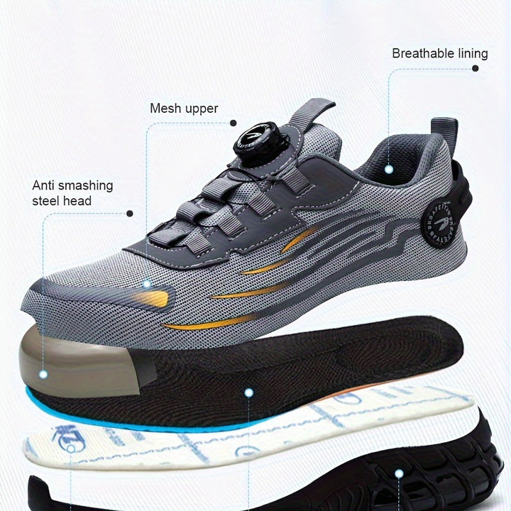Unisex Professional Steel Toe & Puncture Proof Work Boots, Comfy Non Slip Cushioned Shock Absorption Safety Shoes, Men's Outdoor Footwear