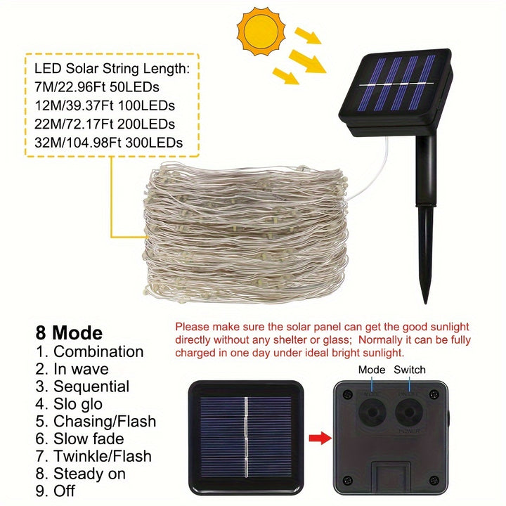 Solar String Lights, 8 Modes Copper Wire Twinkle Lights For Patio Tree Garden Christmas Wedding Party Decoration, For Home, Bedroom, Party, Festival