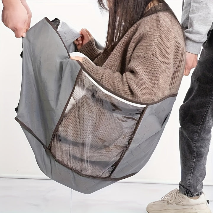 1pc Non-Woven Garment Storage Bag with Clear Window & Handles - Hand Washable Clothes Organizer for Bedroom, Home, Dorm - Capacity for 1 King Comforter, 6 Blankets, 35 Clothes