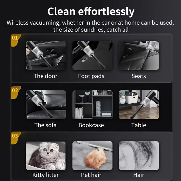 Car Vacuum Cleaner, Double Battery Large Capacity, Large Suction Power, Home And Car Dual-use, Wet And Dry, Portable And Compact