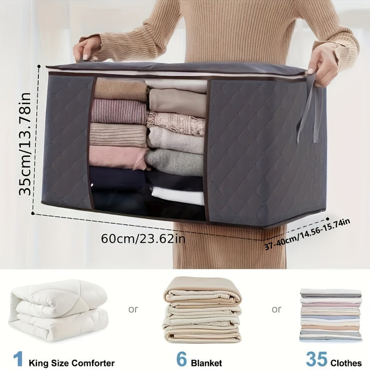 1pc Non-Woven Garment Storage Bag with Clear Window & Handles - Hand Washable Clothes Organizer for Bedroom, Home, Dorm - Capacity for 1 King Comforter, 6 Blankets, 35 Clothes