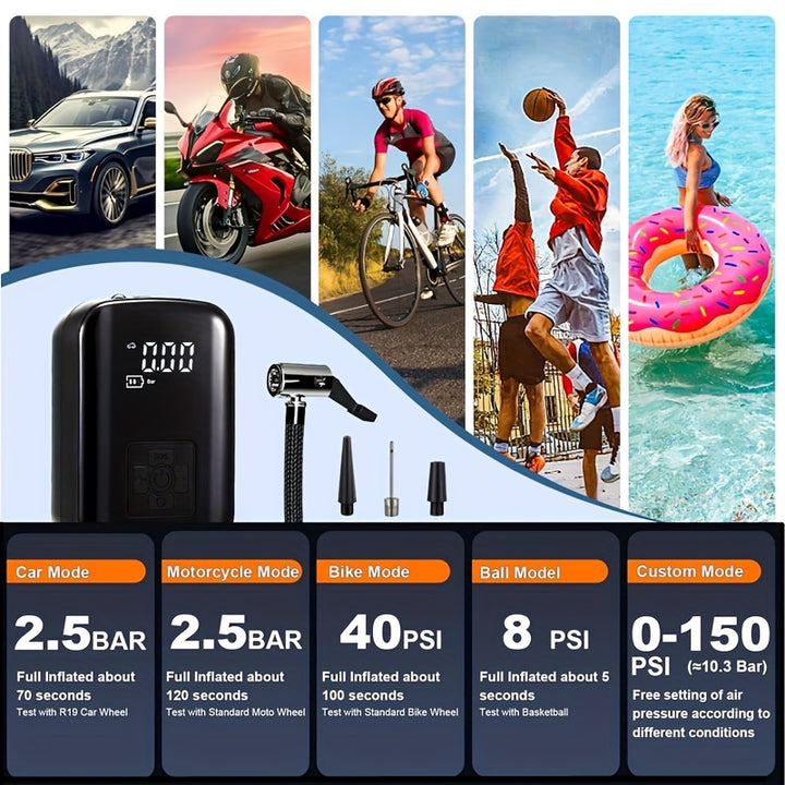 1pc Portable Wireless Car Air Compressor, Portable Air Pump With LED Light, Suitable For Tire Inflation And Car/Bike/Motorcycle/Ball