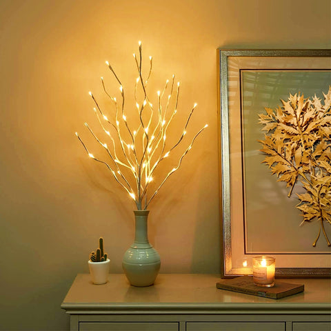 1pc Majisu LED Twig Branch Lamp, 69.85 cm, 20 LED Warm White Fairy Lights, Non-Waterproof, Battery Operated with Button Control, PC Material, with Battery Box for Home Bedroom Living Room Vase Decoration