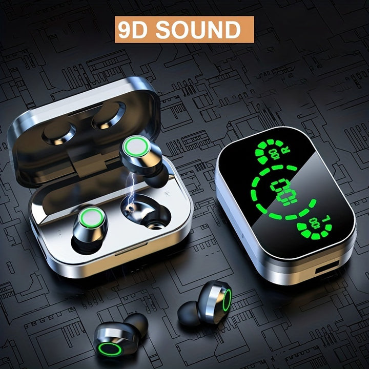 TWS Wireless Earphones with Digital Display: HiFi HD Stereo, In-Ear, Voice-Cancelling, Wireless, and USB Charging