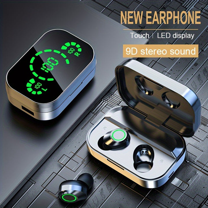 TWS Wireless Earphones with Digital Display: HiFi HD Stereo, In-Ear, Voice-Cancelling, Wireless, and USB Charging