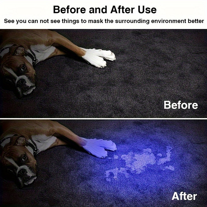 One UV 395nm flashlight, USB rechargeable, adjustable focus UV light, 3-speed mini flashlight, UV light, used for pet detection light, home, outdoor, camping, fishing light