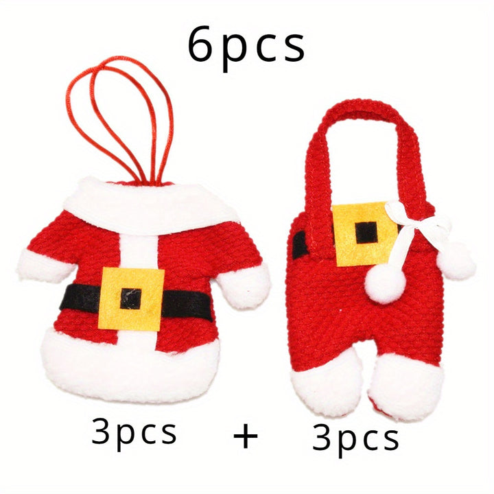 6pcs, Santa Claus Set Christmas Tableware Holder, Silverware Bag Ornament, Christmas Decoration, Table Decoration, Home Decoration, Kitchen Decoration