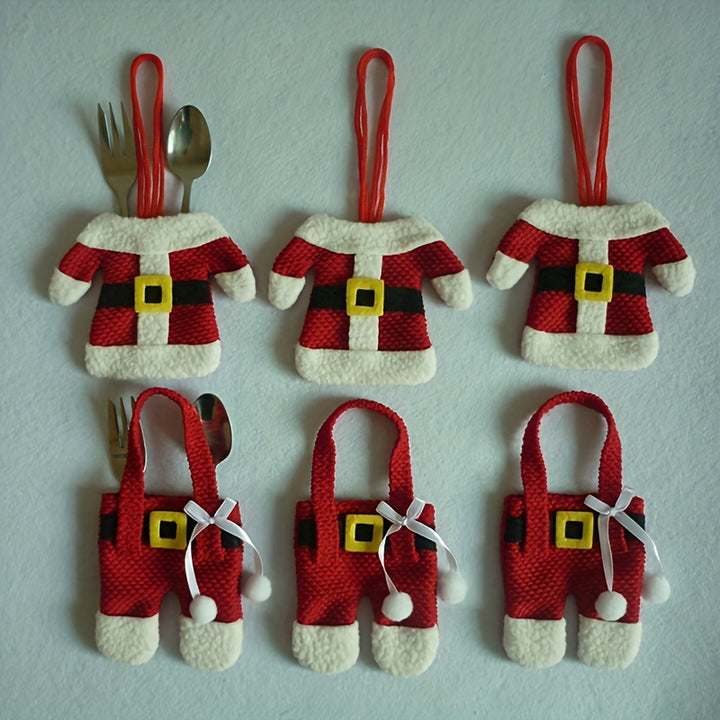 6pcs, Santa Claus Set Christmas Tableware Holder, Silverware Bag Ornament, Christmas Decoration, Table Decoration, Home Decoration, Kitchen Decoration