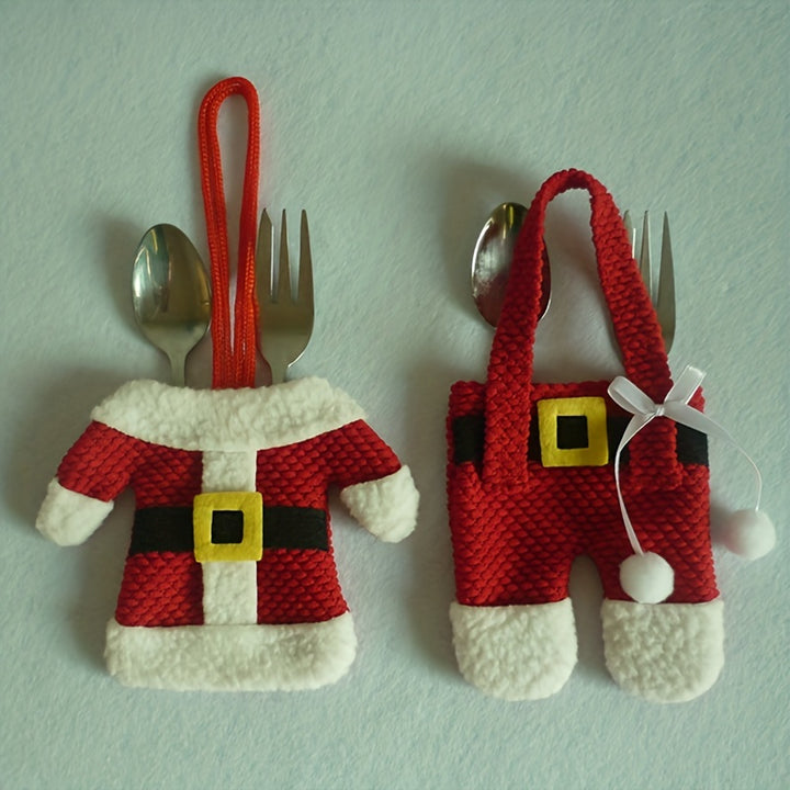 6pcs, Santa Claus Set Christmas Tableware Holder, Silverware Bag Ornament, Christmas Decoration, Table Decoration, Home Decoration, Kitchen Decoration