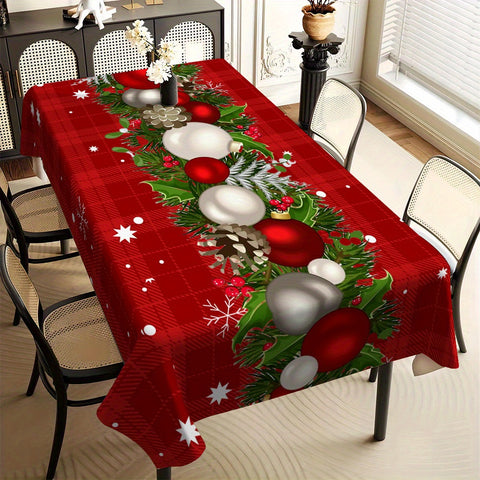 Christmas-Themed Print Waterproof & Stain-Resistant Tablecloth - Wrinkle-Free Polyester, Perfect for Dining, Parties, Buffets & Weddings, Christmas Waterproof Vinyl Tablecloth Fitted