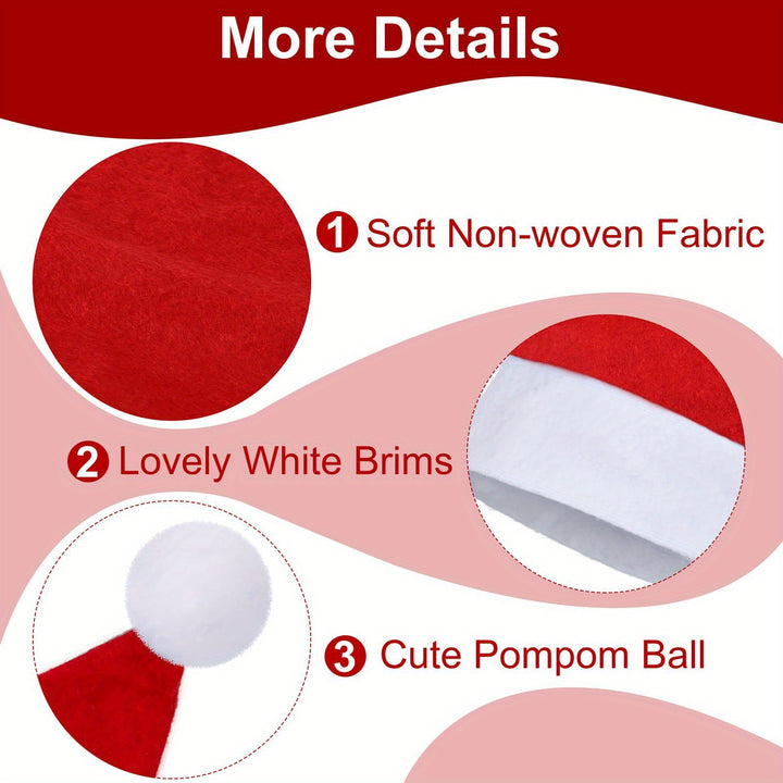 10-100pcs Non-Woven Fabric Santa Claus Xmas Hats, Adult Christmas Caps, Merry Christmas New Year Party Festival Decor, PP Material, Machine Washable, No Feather, for Home & Kitchen Party Supplies