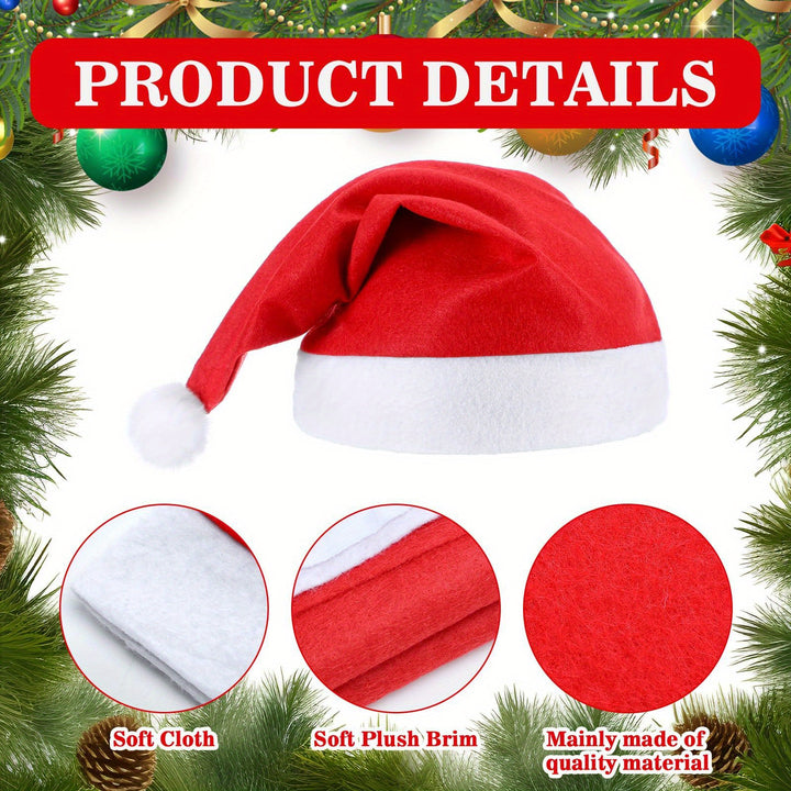 10-100pcs Non-Woven Fabric Santa Claus Xmas Hats, Adult Christmas Caps, Merry Christmas New Year Party Festival Decor, PP Material, Machine Washable, No Feather, for Home & Kitchen Party Supplies