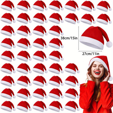 10-100pcs Non-Woven Fabric Santa Claus Xmas Hats, Adult Christmas Caps, Merry Christmas New Year Party Festival Decor, PP Material, Machine Washable, No Feather, for Home & Kitchen Party Supplies