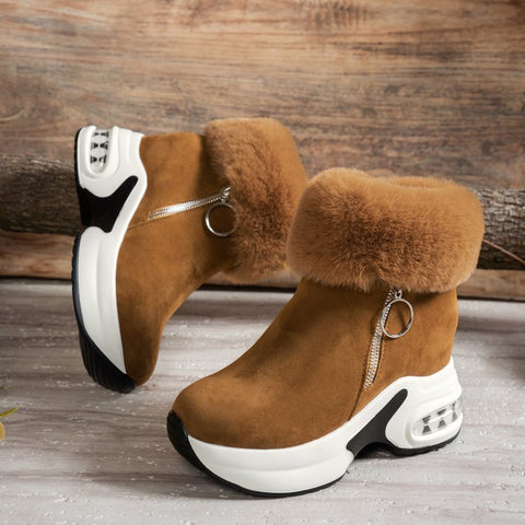 Cozy & Stylish Women's Winter Booties - Soft Plush Lined, Thick Sole for Height Boost, Side Zipper Closure, Comfortable Warm Design for Cold Weather