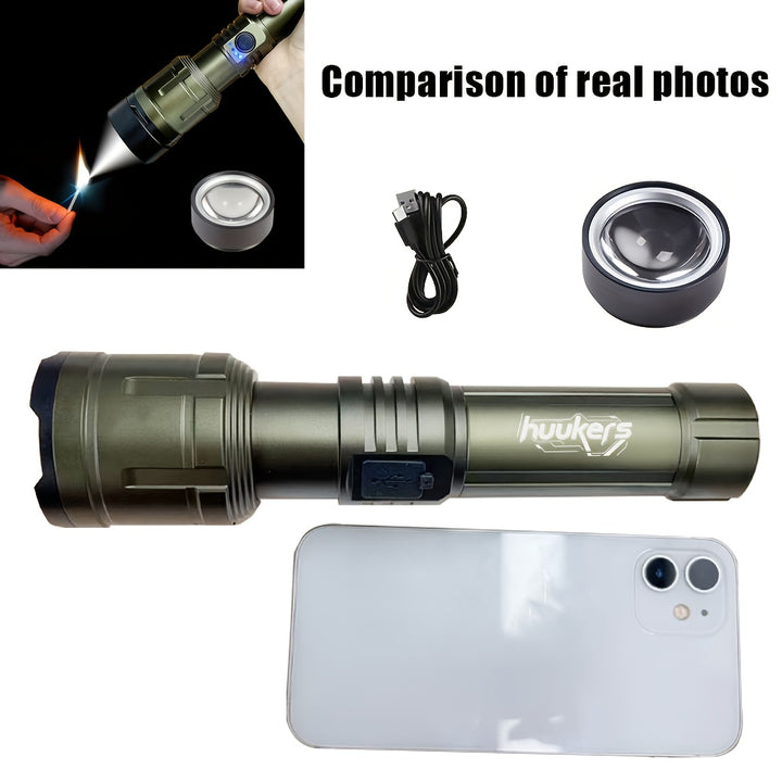Outdoor Portable Flashlight with Ignition Function - Rechargeable Battery Power Bank Function, Long Battery Life - Aluminum Alloy Material, Suitable for Emergencies, Camping, Hiking | Bright And Durable Outdoor Life-saving Fl