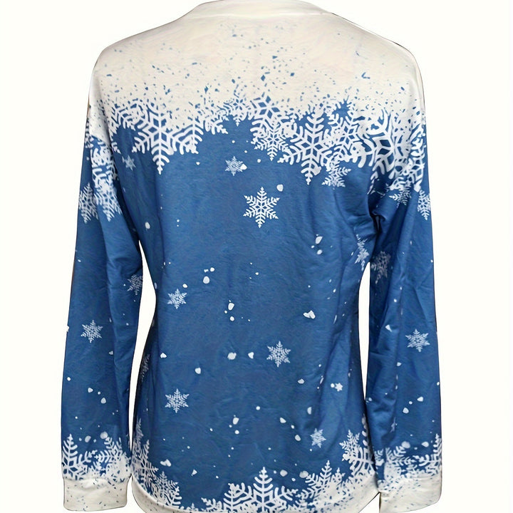 Women's Festive Christmas Long Sleeve Crew Neck Sweatshirt - Casual & Comfy, Stretchy Polyester Blend, Machine Washable