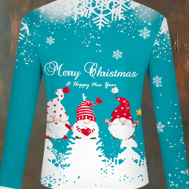 [Customer Favorite] Men's Festive Christmas Santa Print Shirt - Casual Pullover with Zip Detail, Polyester Blend, Machine Washable - Perfect for Spring/Fall