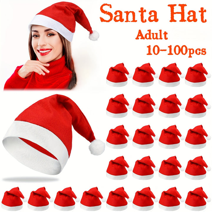 10-100pcs Non-Woven Fabric Santa Claus Xmas Hats, Adult Christmas Caps, Merry Christmas New Year Party Festival Decor, PP Material, Machine Washable, No Feather, for Home & Kitchen Party Supplies