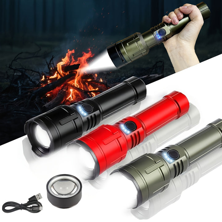 Outdoor Portable Flashlight with Ignition Function - Rechargeable Battery Power Bank Function, Long Battery Life - Aluminum Alloy Material, Suitable for Emergencies, Camping, Hiking | Bright And Durable Outdoor Life-saving Fl