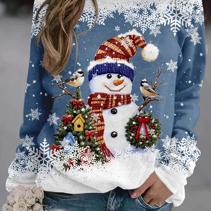 Women's Festive Christmas Long Sleeve Crew Neck Sweatshirt - Casual & Comfy, Stretchy Polyester Blend, Machine Washable