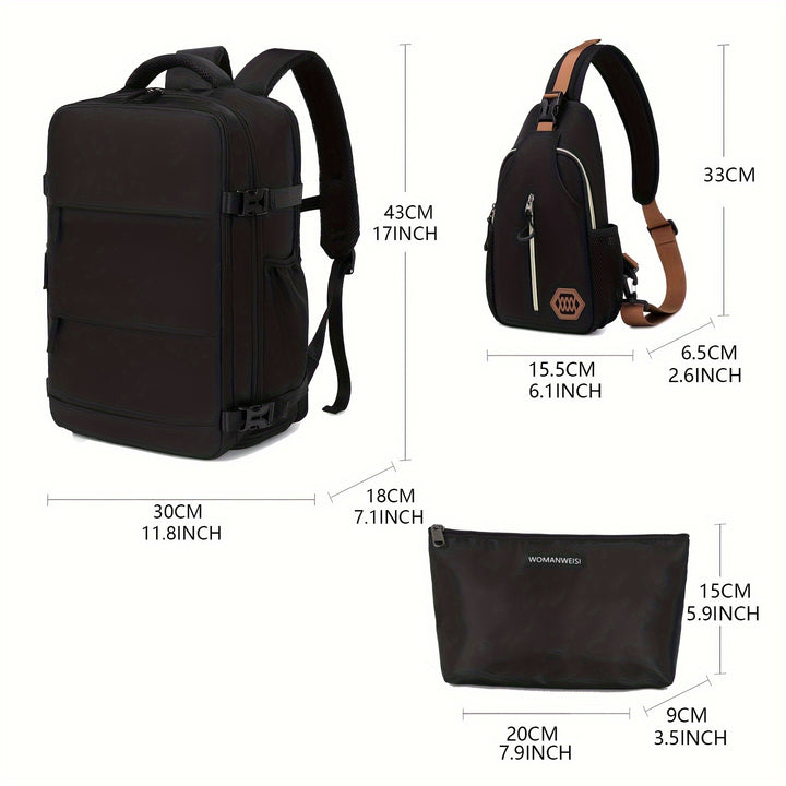 Multifunctional Large Capacity Travel Backpack, Solid Color Laptop Backpack With USB Charging Port, Perfect Backpack For Travel, Business And Commuting