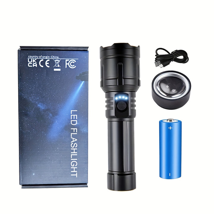 Outdoor Portable Flashlight with Ignition Function - Rechargeable Battery Power Bank Function, Long Battery Life - Aluminum Alloy Material, Suitable for Emergencies, Camping, Hiking | Bright And Durable Outdoor Life-saving Fl