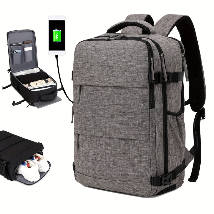 Multifunctional Large Capacity Travel Backpack, Solid Color Laptop Backpack With USB Charging Port, Perfect Backpack For Travel, Business And Commuting