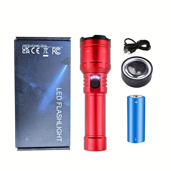 Outdoor Portable Flashlight with Ignition Function - Rechargeable Battery Power Bank Function, Long Battery Life - Aluminum Alloy Material, Suitable for Emergencies, Camping, Hiking | Bright And Durable Outdoor Life-saving Fl