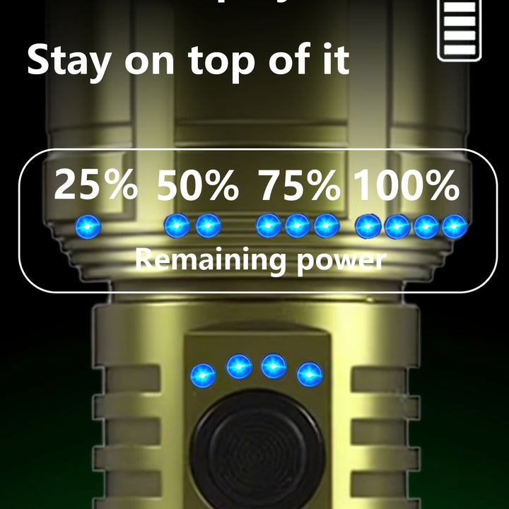 Outdoor Portable Flashlight with Ignition Function - Rechargeable Battery Power Bank Function, Long Battery Life - Aluminum Alloy Material, Suitable for Emergencies, Camping, Hiking | Bright And Durable Outdoor Life-saving Fl