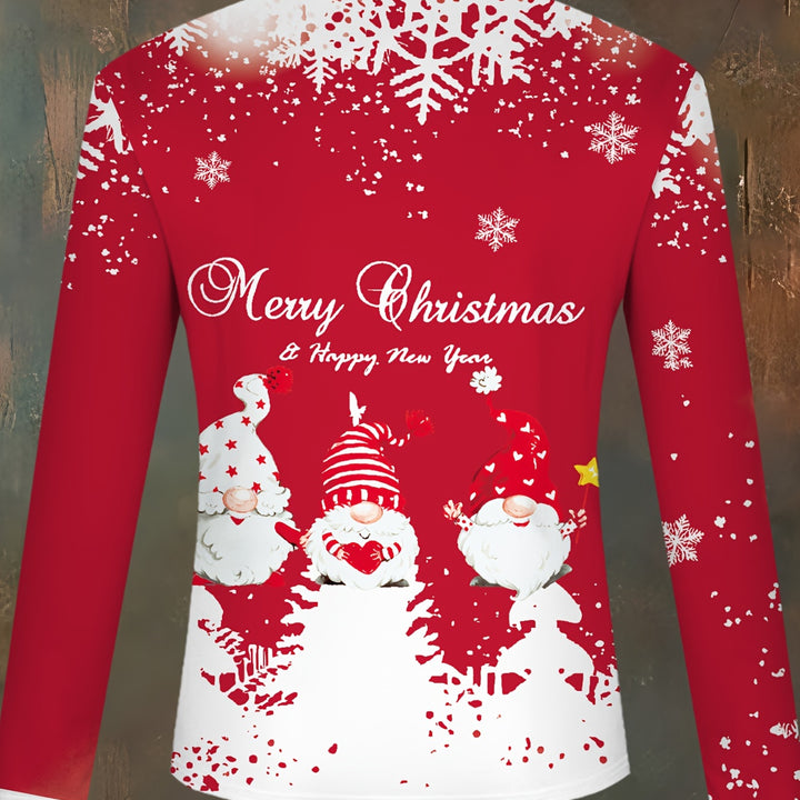 [Customer Favorite] Men's Festive Christmas Santa Print Shirt - Casual Pullover with Zip Detail, Polyester Blend, Machine Washable - Perfect for Spring/Fall