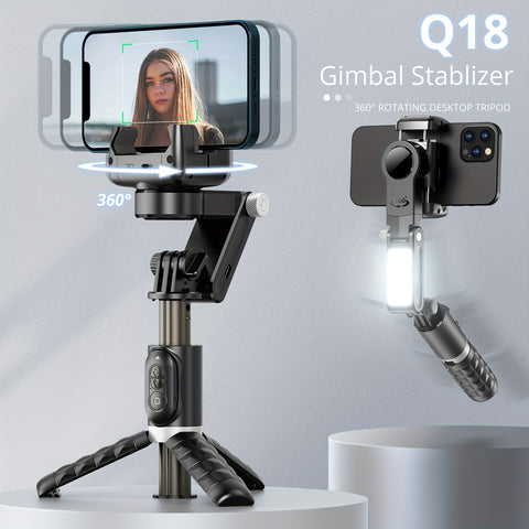 SelfieShow Gimbal Stabilizer Tripod with LED Light, USB Charging, ABS Material, 360° Rotating Desktop Mount, Adjustable Smartphone Holder for Live Streaming, Photography, Travel - Compatible with Apple and Samsung Devices