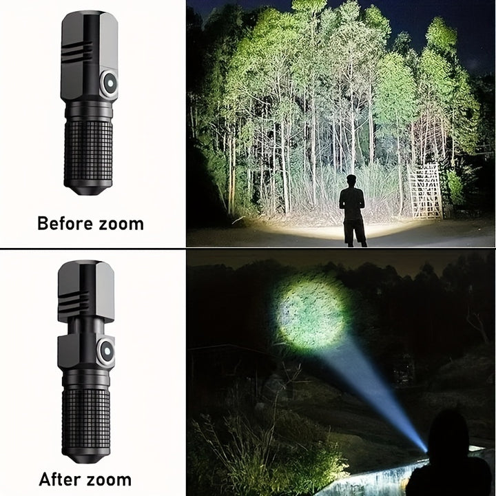 Mini Flashlight Rechargeable, High Lumens Tactical Flashlight, Super Bright Small LED Flash Light- Zoomable, Adjustable Brightness, Long Lasting for Camping, Outdoors And Home Emergency, Can Be Turned Off with One Click, 3 Mo