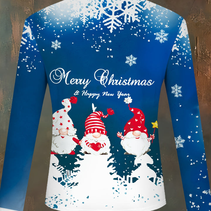 [Customer Favorite] Men's Festive Christmas Santa Print Shirt - Casual Pullover with Zip Detail, Polyester Blend, Machine Washable - Perfect for Spring/Fall