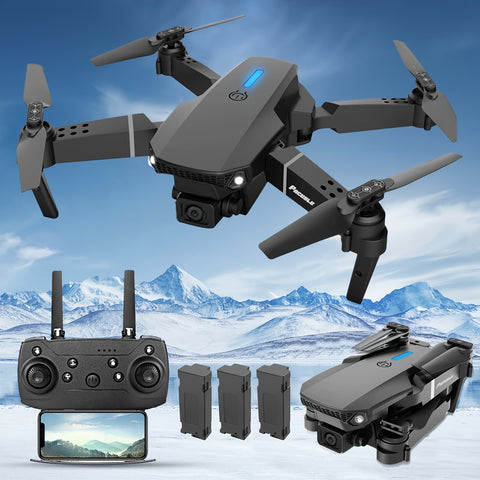 Linkbest E88 Quadcopter Drone with Dual Camera, Wi-Fi, 480p Video, Remote Control, USB Charging, 50m Max Altitude, 4m/s Speed, 30M Control Range, 500mAh Battery, 6-8 Min Flight Time, for Beginners and Teens 14+