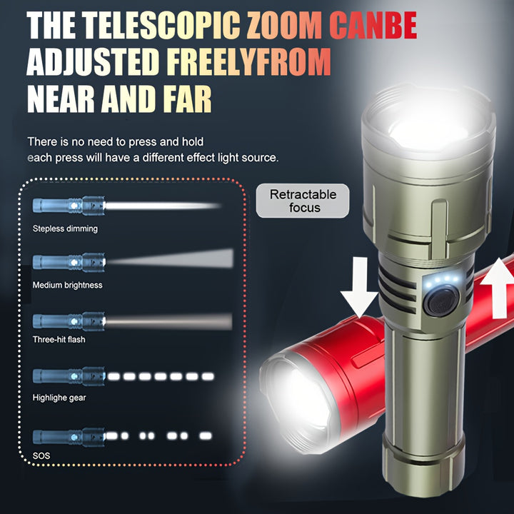 Outdoor Portable Flashlight with Ignition Function - Rechargeable Battery Power Bank Function, Long Battery Life - Aluminum Alloy Material, Suitable for Emergencies, Camping, Hiking | Bright And Durable Outdoor Life-saving Fl