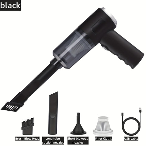 Black, 2-in-1 Rechargeable Handheld Vacuum Cleaner - Powerful Suction, Lightweight, Portable, Can Be Charged with Lithium Battery - Includes Dusting Brush Attachment, Floor Brush and Cleaning Tools, Suitable for Car and Home