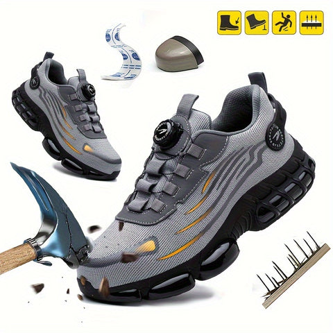 Unisex Professional Steel Toe & Puncture Proof Work Boots, Comfy Non Slip Cushioned Shock Absorption Safety Shoes, Men's Outdoor Footwear