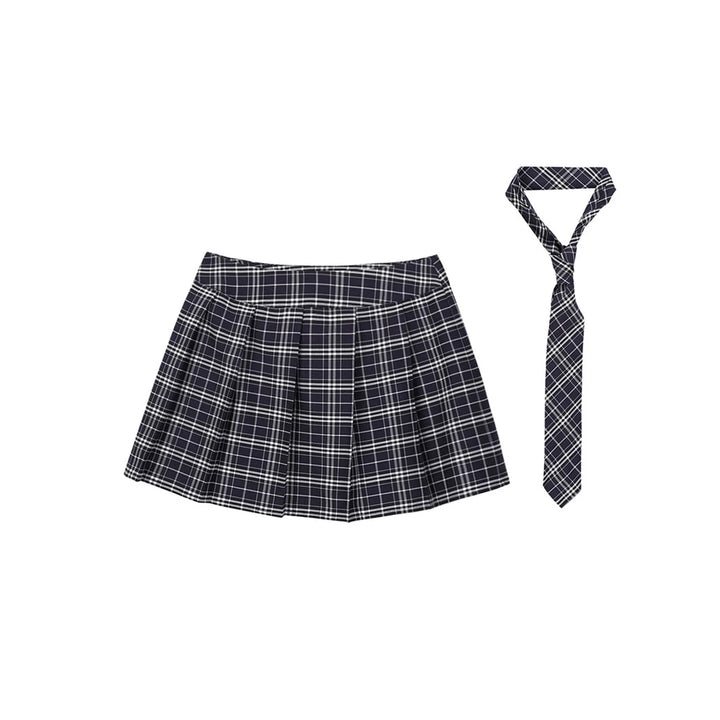 High Waist Plaid Pleated Skirt With Necktie Sexy Club Outfits for Women Summer Party Harajuku E Girl Preppy A-line Mini Skirts