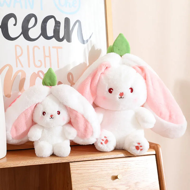 Bunny Stuffed Animal Plush Reversible Strawberry Bunny Plush Doll With Zipper Cute Room Decoration Toy For Kids Gift 20cm
