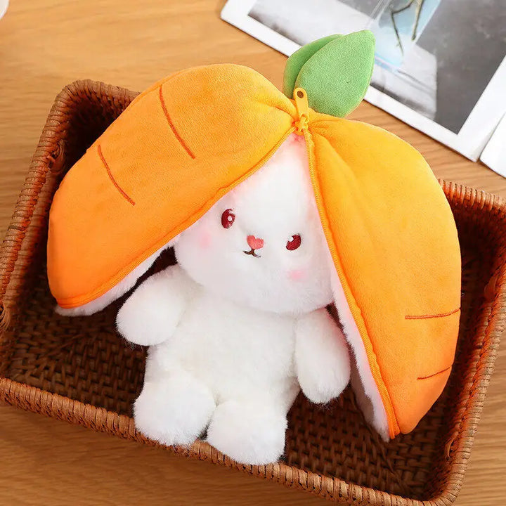 Bunny Stuffed Animal Plush Reversible Strawberry Bunny Plush Doll With Zipper Cute Room Decoration Toy For Kids Gift 20cm