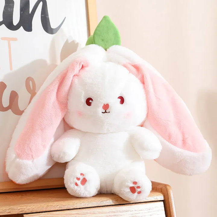 Bunny Stuffed Animal Plush Reversible Strawberry Bunny Plush Doll With Zipper Cute Room Decoration Toy For Kids Gift 20cm