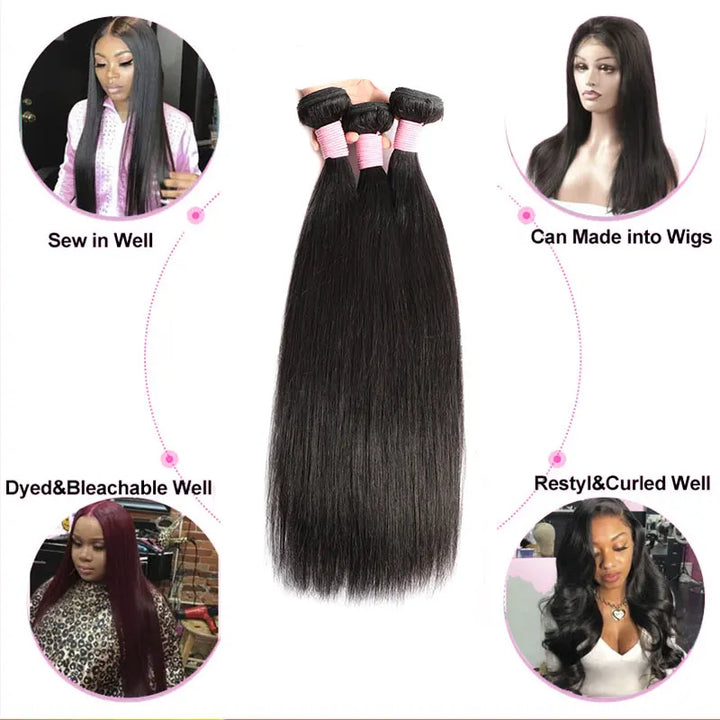 12A Straight Human Hair Bundles 30 Inch Bundle 3 4 Bundles Deal Straight Bundles Brazilian Weaving 100% Virgin Hair Extensions